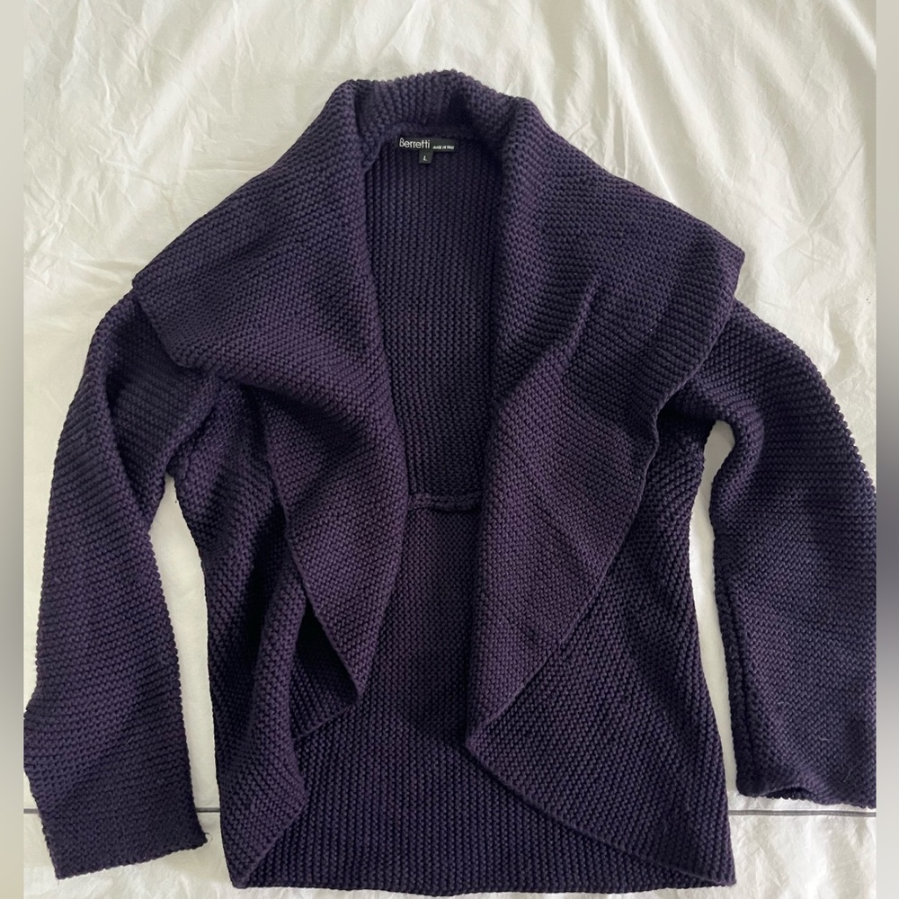 Berretti Chunky Knit Purple Shrug Collared Cardigan Made in Italy large